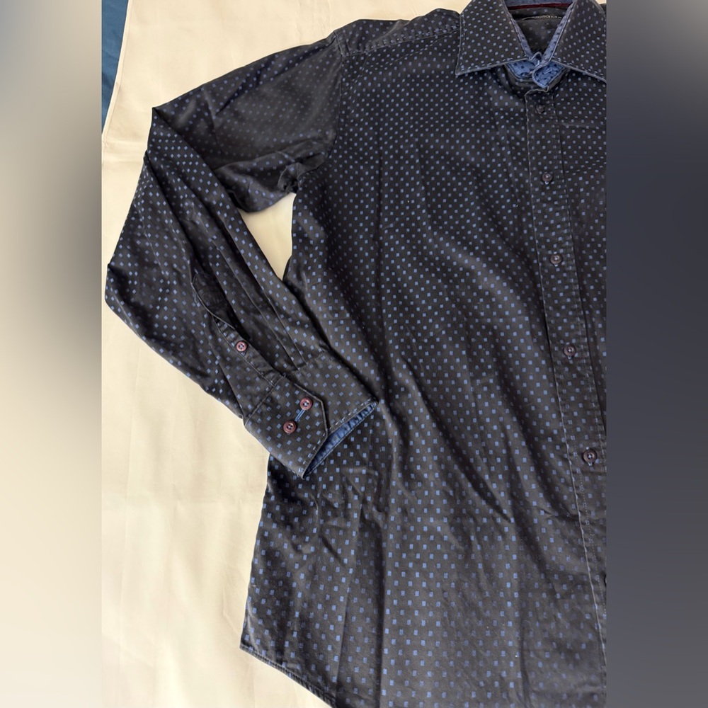 Bugatchi Uomo Patterned Blue Collared Long Sleeve… - image 2